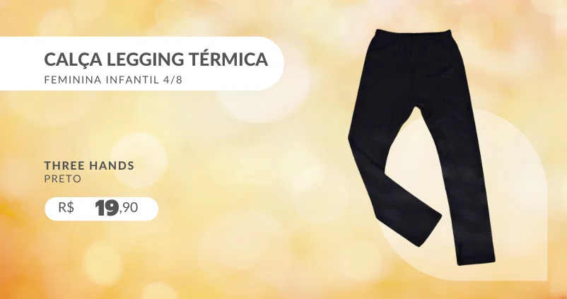 Calça Legging Térmica Feminina Infantil 4/8 24806 Three Hands Preto