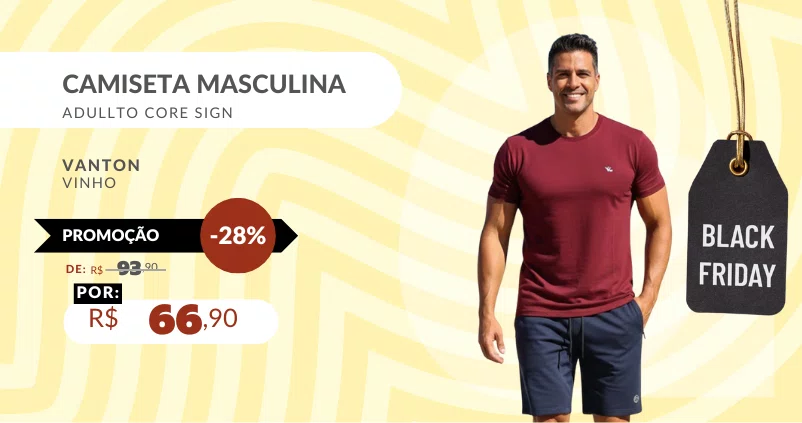 Camiseta Masculina Adullto Core Sign 550346 Vanton Vinho