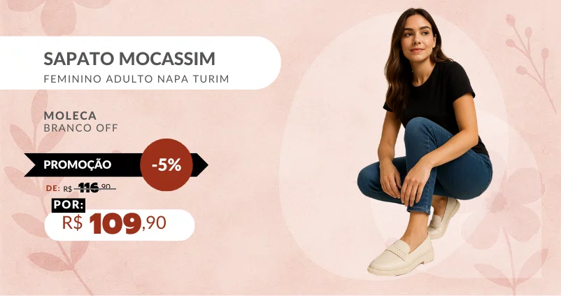 Sapato Mocassim Feminino Adulto Napa Turim 5666.106 Moleca Branco Off