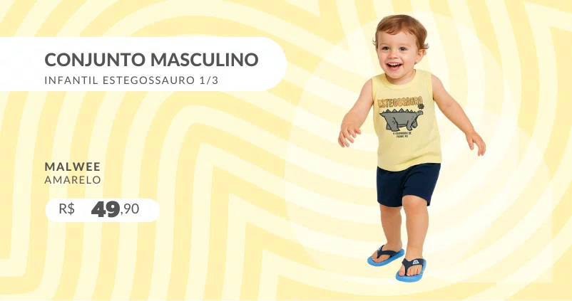 Conjunto Masculino Infantil Estegossauro 1/3 1000130245 Malwee Amarelo