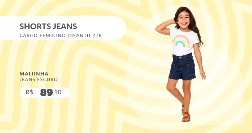 Shorts Jeans Cargo Feminino Infantil 4/8 6055 Maliinha Jeans Escuro