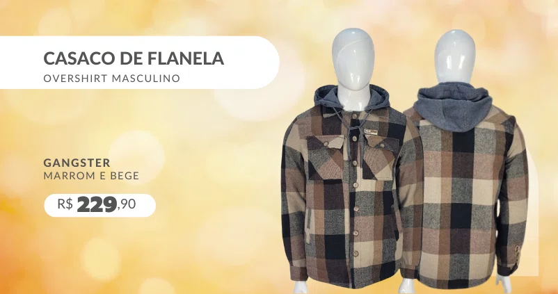 Casaco De Flanela Overshirt Masculino 16.05.0027 Gangster Marrom E Bege