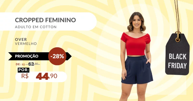 Cropped Feminino Adulto Em Cotton 125221005 Over Vermelho