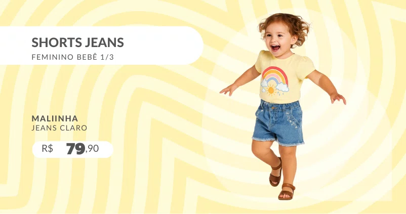 Shorts Jeans Feminino Bebê 1/3 6047 Maliinha Jeans Claro