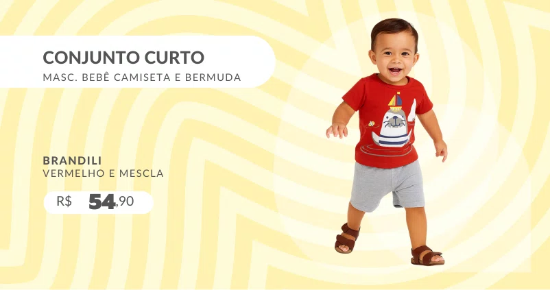 Conjunto Curto Masculino Bebê Camiseta E Bermuda Com Estampa Foca 35309 Brandili Vermelho E Mescla