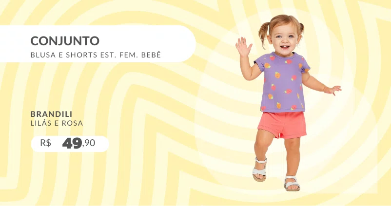 Conjunto Blusa e Shorts Estampado Feminino Bebê 26850 Brandili Lilás e Ros