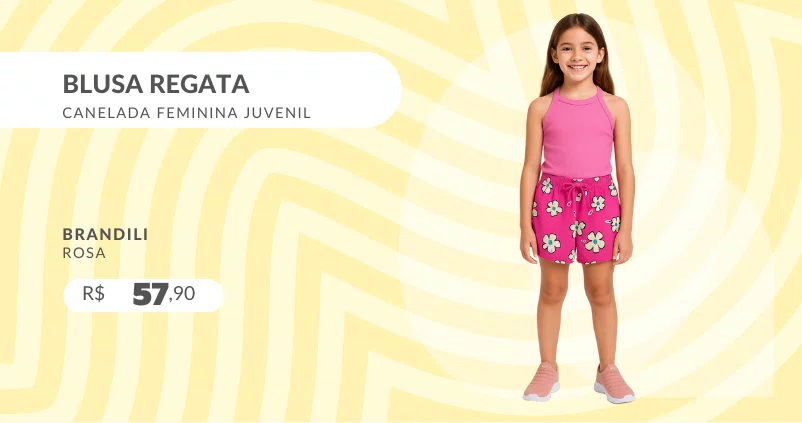 Blusa Regata Canelada Feminina Juvenil 12/16 26719 Brandili Rosa