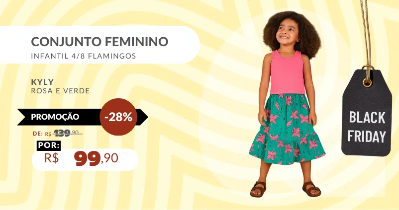 Conjunto Feminino Infantil 4/8 Flamingos 1001046 Kyly Rosa e Verde