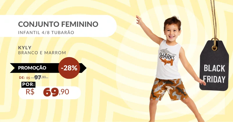 Conjunto Masculino Infantil 4/8 Tubarão 1001079 Kyly Branco e Marrom