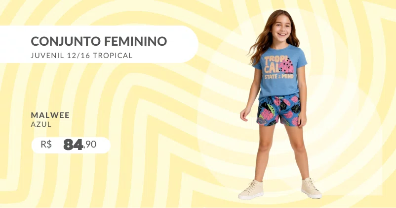 Conjunto Feminino Juvenil 12/16 Tropical 1000130348 Malwee Azul
