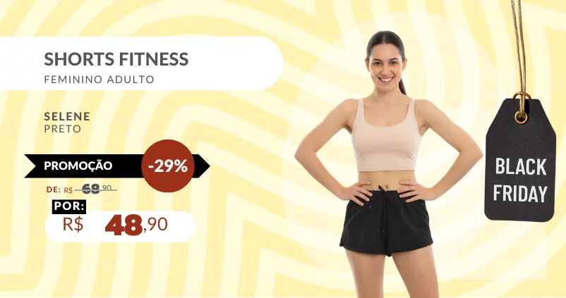 Shorts Fitness Feminino Adulto 30045 Selene Preto