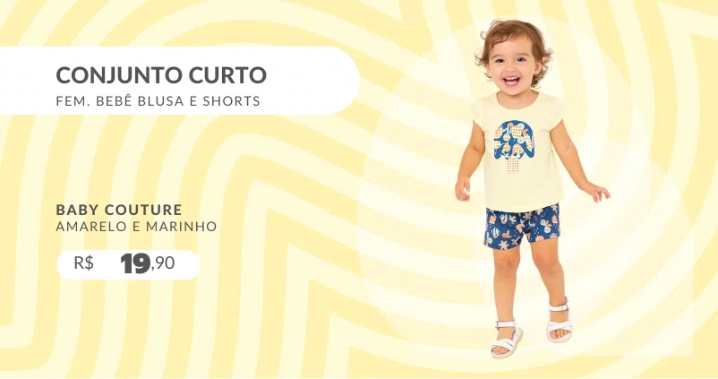 Conjunto Curto Feminino Bebê Blusa E Shorts Estampa Cogumelo 665 Baby Couture Amarelo E Marinho