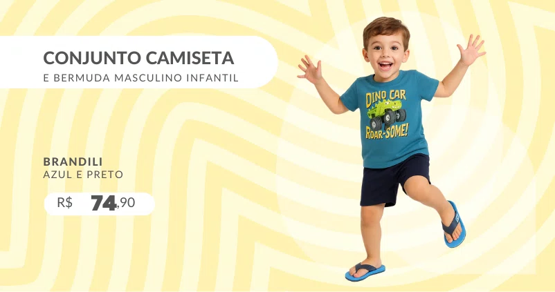 Conjunto Camiseta e Bermuda Masculino Infantil 4/10 26675 Brandili Azul e Preto