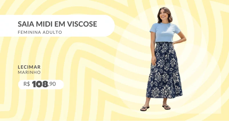 Saia Midi em Viscose Feminina Adulto 1.703421 Lecimar Marinho
