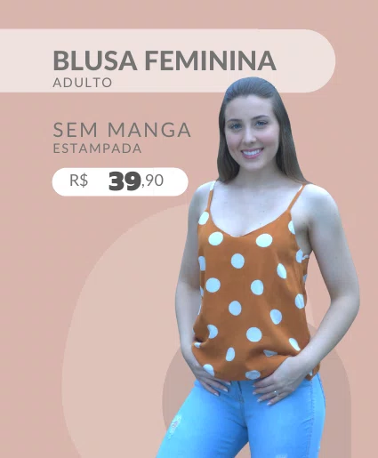 Blusa Feminina Adulto Sem Manga Estampada V823T Vila Flor Ferrugem e Branco