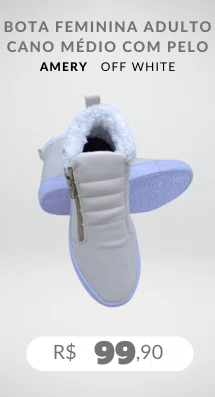 Bota Feminina Adulto Cano Médio Com Pelo E Zíper Amery Off White
