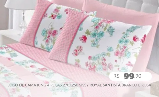 Jogo De Cama King 4 Peças 270x250 Sissy Royal Santista Branco e Rosa