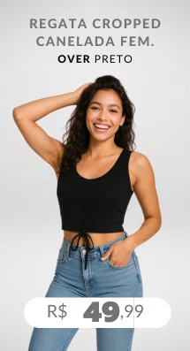 Regata Cropped Canelada Feminina Adulto 123222008 Over Preto