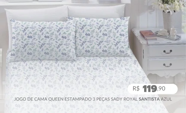 Jogo De Cama Queen Estampado 3 Peças Sady Royal Santista Azul