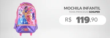 Mochila Infantil Com Rodinhas Tema Princesas BEP30V00704 Gosuper Rosa