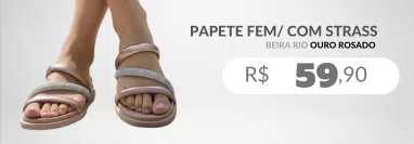 Papete Feminina Adulto Com Strass 8488.108 Beira Rio Ouro Rosado e Cristal