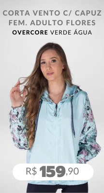 Corta Vento Com Capuz Feminino Adulto Flores 16.56.0105 Overcore Verde Água