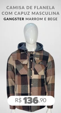 Camisa De Flanela Com Capuz Masculina 15.03.0118 Gangster Marrom E Bege