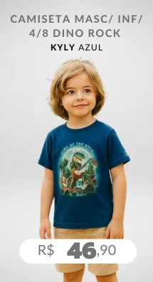 Camiseta Masculina Infantil 4/8 Dino Rock 1001075 Kyly Azul