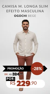 Camisa Manga Longa Casual Slim Efeito Masculina 1530022 Ogochi Bege