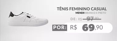 Tênis Feminino Casual MDI62 Mendii Branco e Preto