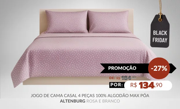Jogo de Cama Casal 4 Peças 100% Algodão Max Póa Altenburg Rosa e Branco