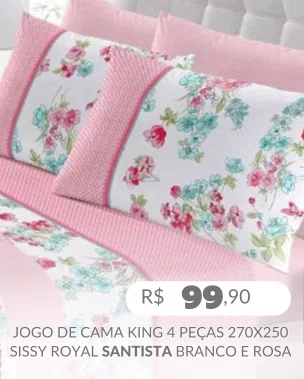 Jogo De Cama King 4 Peças 270x250 Sissy Royal Santista Branco e Rosa