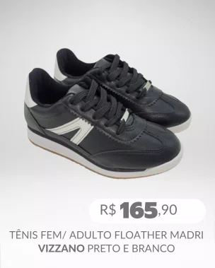 Tênis Feminino Adulto Floather Madri 1450.102 Vizzano Preto e Branco