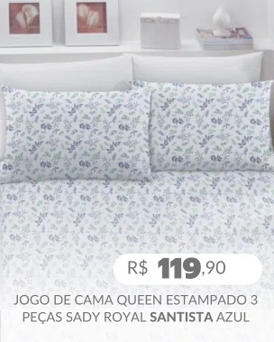 Jogo De Cama Queen Estampado 3 Peças Sady Royal Santista Azul