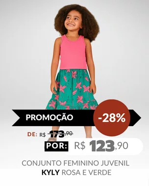 Conjunto Feminino Juvenil 10/16 Flamingos 1001046 Kyly Rosa e Verde