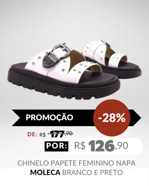 Chinelo Papete Feminino Napa 5504.103 Moleca Branco e Preto