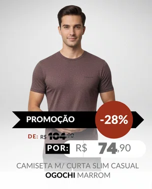 Camiseta Manga Curta Slim Casual Masculina 6490003 Ogochi Marrom