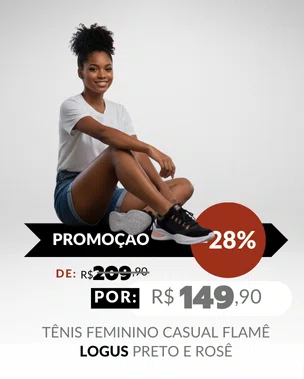 Tênis Feminino Casual Flamê 22490P Logus Preto e Rosê