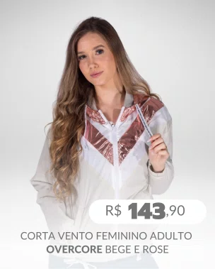 Corta Vento Com Capuz Feminino Adulto Metalizado 16.56.0099 Overcore Bege e Rose