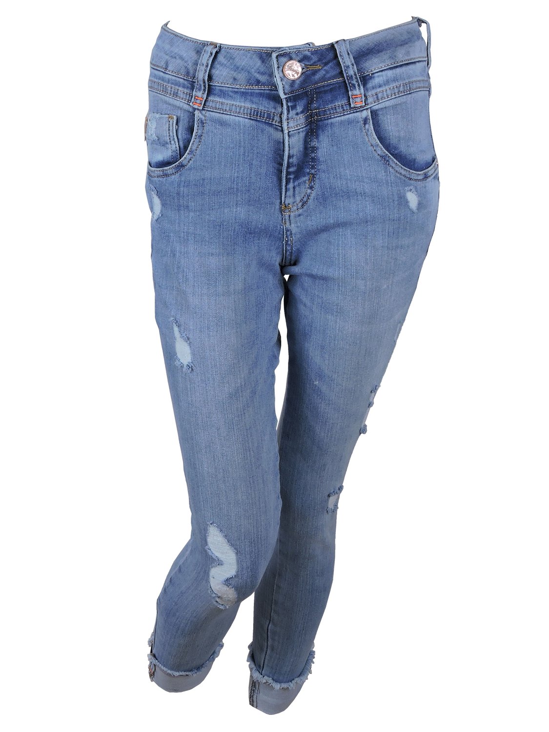 Calça Jeans Feminino Adulto Skinny Com Elastano Lixado 26963