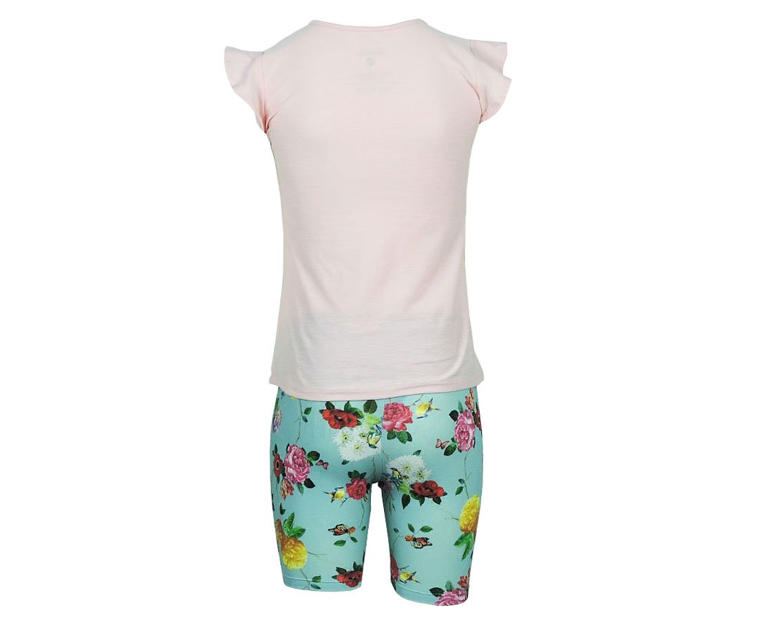 Conjunto Feminino Infantil 4-8 Blusa Manga Curta e Bermuda Estampa Borboleta 10312923 Marisol Rosa e Verde