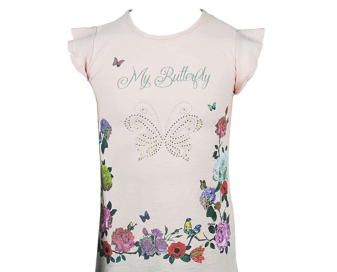 Conjunto Feminino Infantil 4-8 Blusa Manga Curta e Bermuda Estampa Borboleta 10312923 Marisol Rosa e Verde