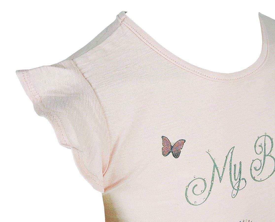 Conjunto Feminino Infantil 4-8 Blusa Manga Curta e Bermuda Estampa Borboleta 10312923 Marisol Rosa e Verde