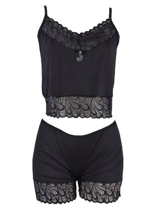 Baby Doll Feminino Adulto Liso De Liganete E Renda 410 Versally Preto