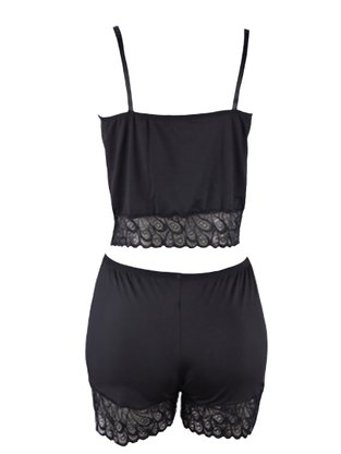 Baby Doll Feminino Adulto Liso De Liganete E Renda 410 Versally Preto