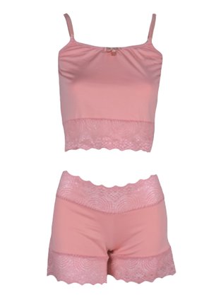 Baby Doll Feminino Adulto Liso De Liganete E Renda 415 Versally Rosé