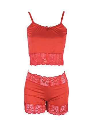 Baby Doll Feminino Adulto Liso De Liganete E Renda 415 Versally Vermelho