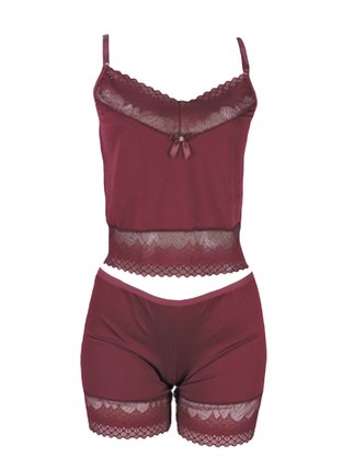Baby Doll Feminino Adulto Liso De Liganete E Renda 410 Versally Vinho