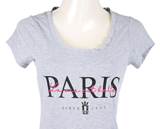 Baby Look Feminina Adulto Manga Curta Estampa Paris F90004 Over Cinza Mesclado