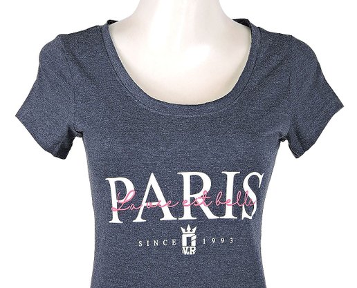 Baby Look Feminina Adulto Manga Curta Estampa Paris F90004 Over Grafite